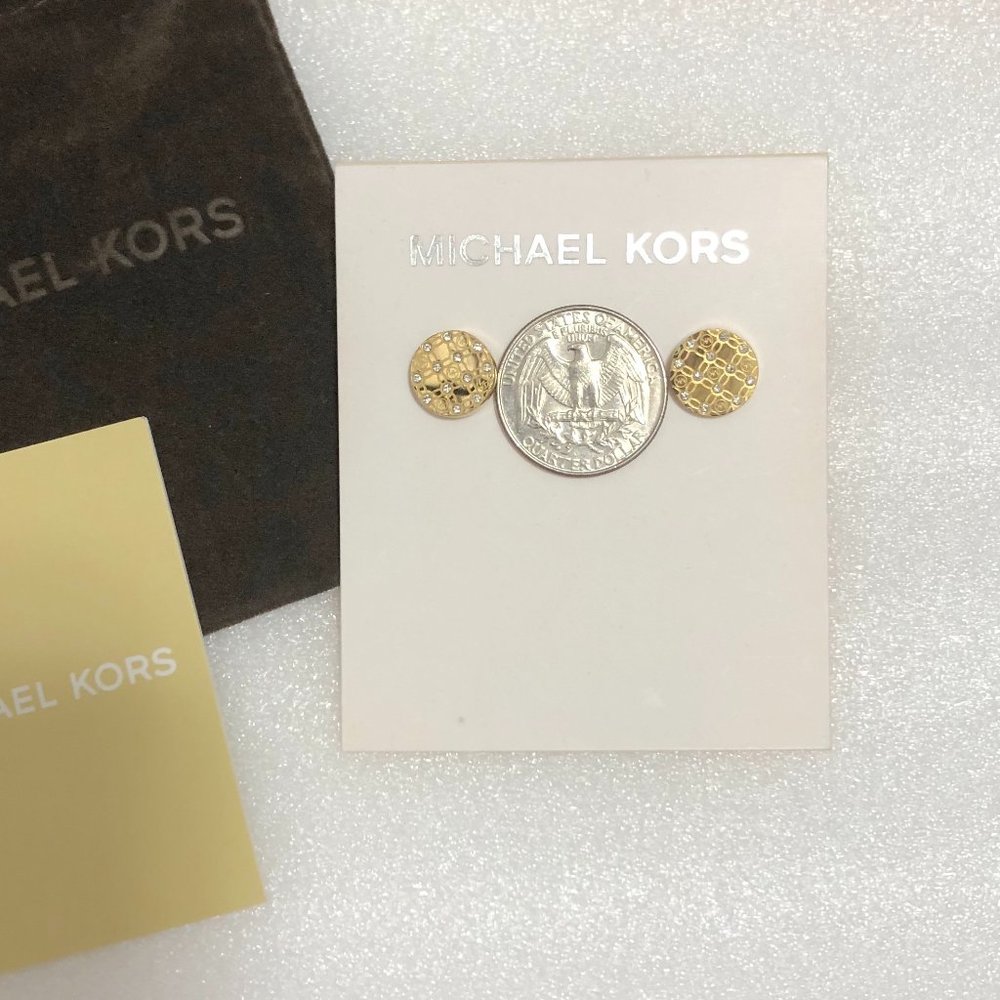 MICHAEL KORS Logo Stud Earrings Pave Crystal Gold Tone MK1 - Picture 5 of 6